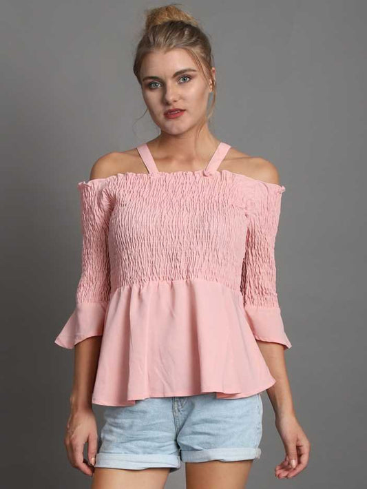Casual Regular Sleeves Solid Women Pink Top