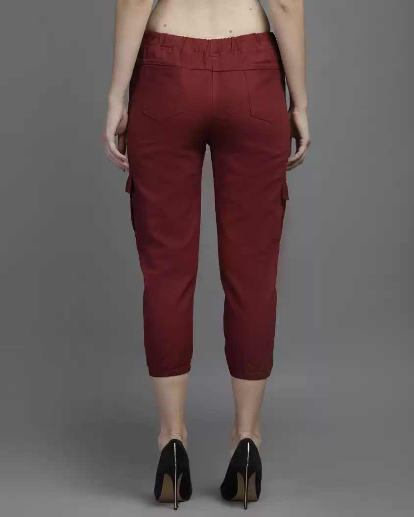 Stacked flame Regular Fit Women Maroon Pure Cotton Trousers