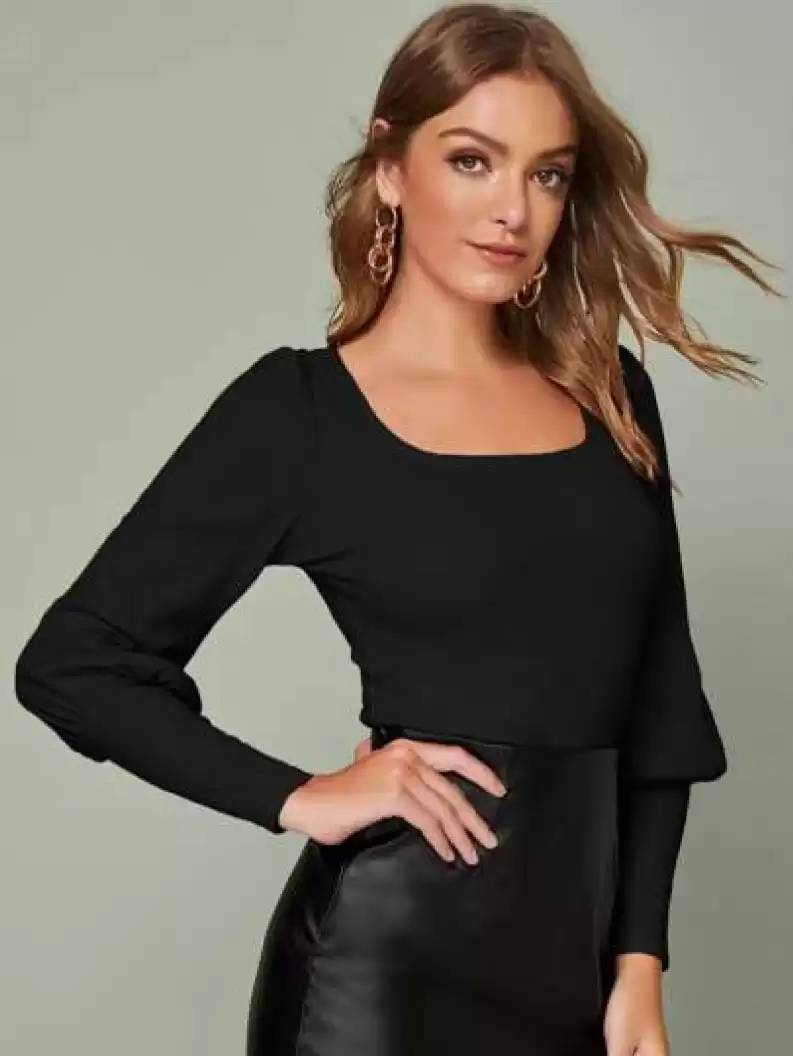 TANDUL  Casual Bishop Sleeve Solid Women Black Top