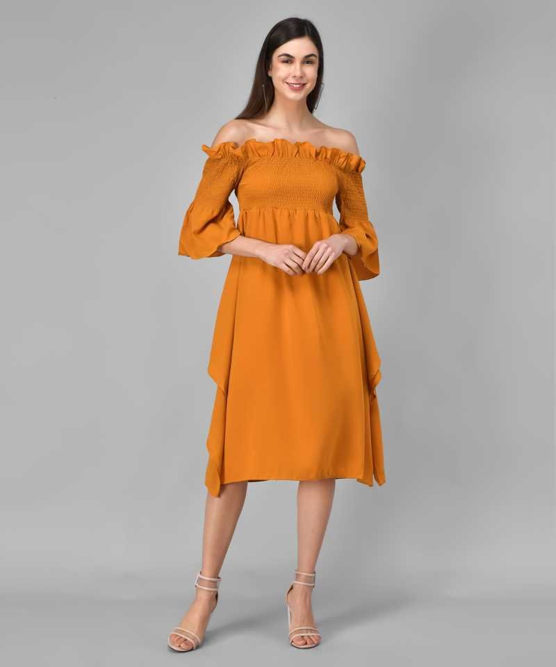 TANDUL  Women Gathered Yellow Dress