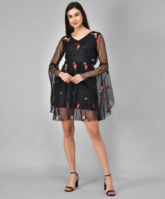 TANDUL  Women Skater Black Dress