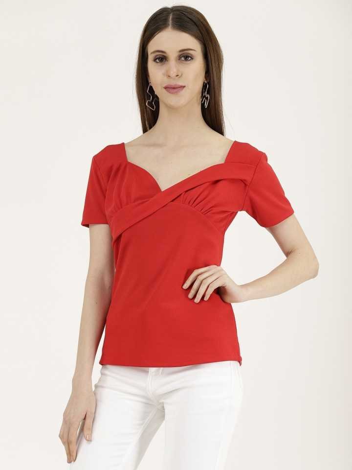 TANDUL  Casual Regular Sleeves Solid Women Red Top