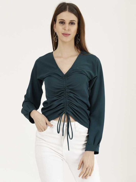 TANDUL  Casual Regular Sleeves Solid Women Dark Blue Top