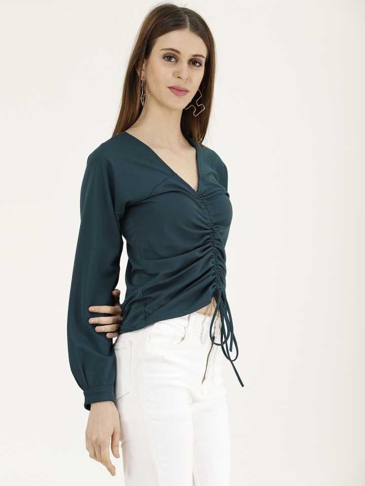 TANDUL  Casual Regular Sleeves Solid Women Dark Blue Top