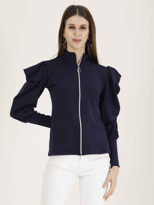 TANDUL  Casual Regular Sleeves Solid Women Dark Blue Top