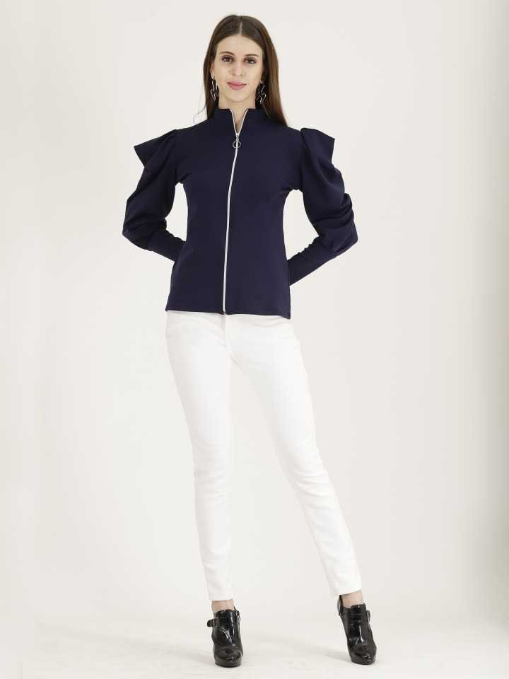 TANDUL  Casual Regular Sleeves Solid Women Dark Blue Top