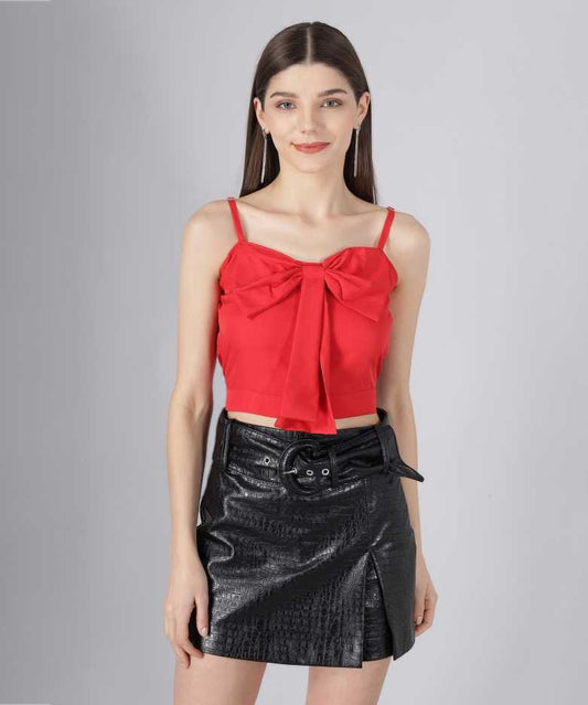 Casual Sleeveless Solid Women Red Top