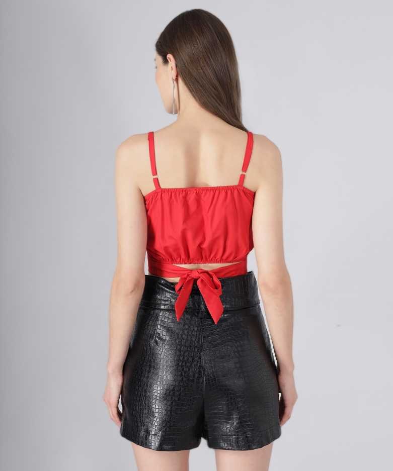 Casual Sleeveless Solid Women Red Top