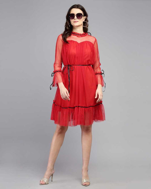 Women Fit and Flare Red Dress