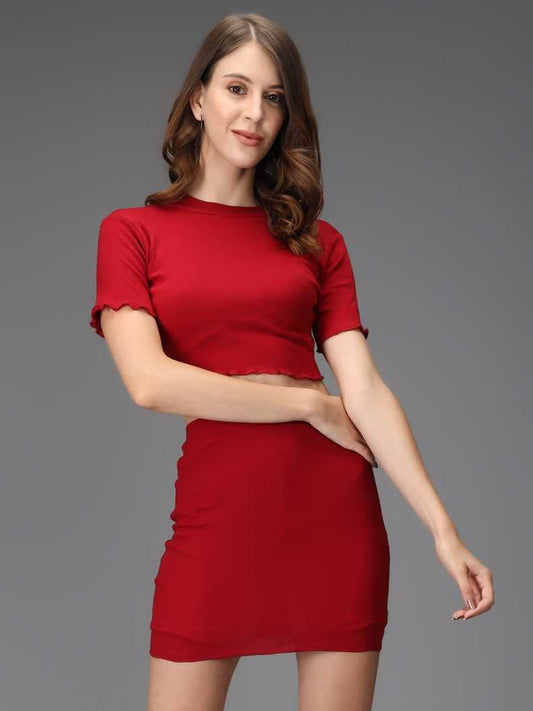 Women Two Piece Dress Maroon Dress