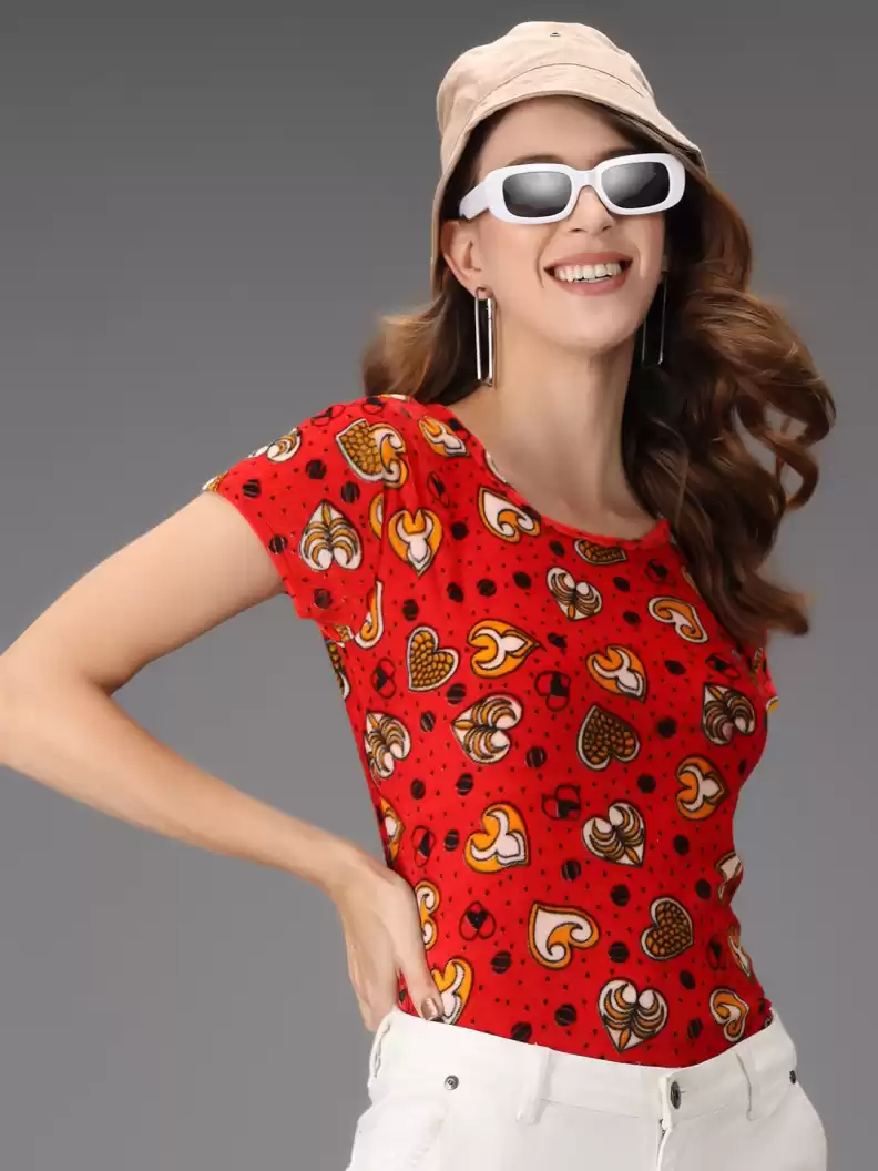 TANDUL  Casual Regular Sleeves Printed Women Red Top