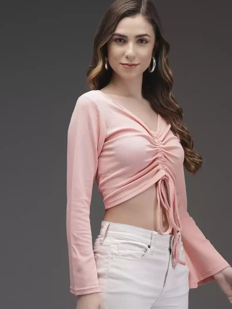 TANDUL  Casual Regular Sleeves Solid Women Pink Top