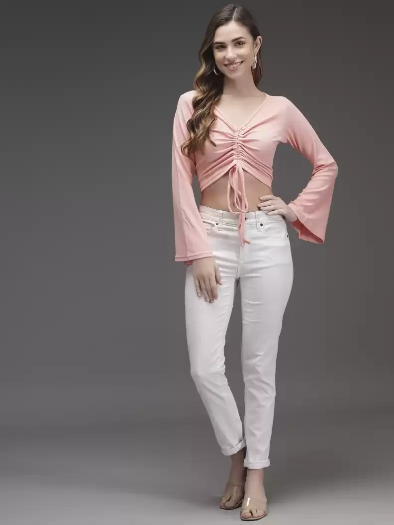 TANDUL  Casual Regular Sleeves Solid Women Pink Top
