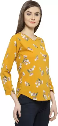 Casual Floral Print Women Yellow Top