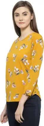 Casual Floral Print Women Yellow Top