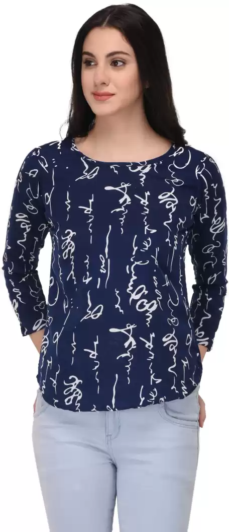 TANDUL  Casual Regular Sleeves Printed Women Blue Top