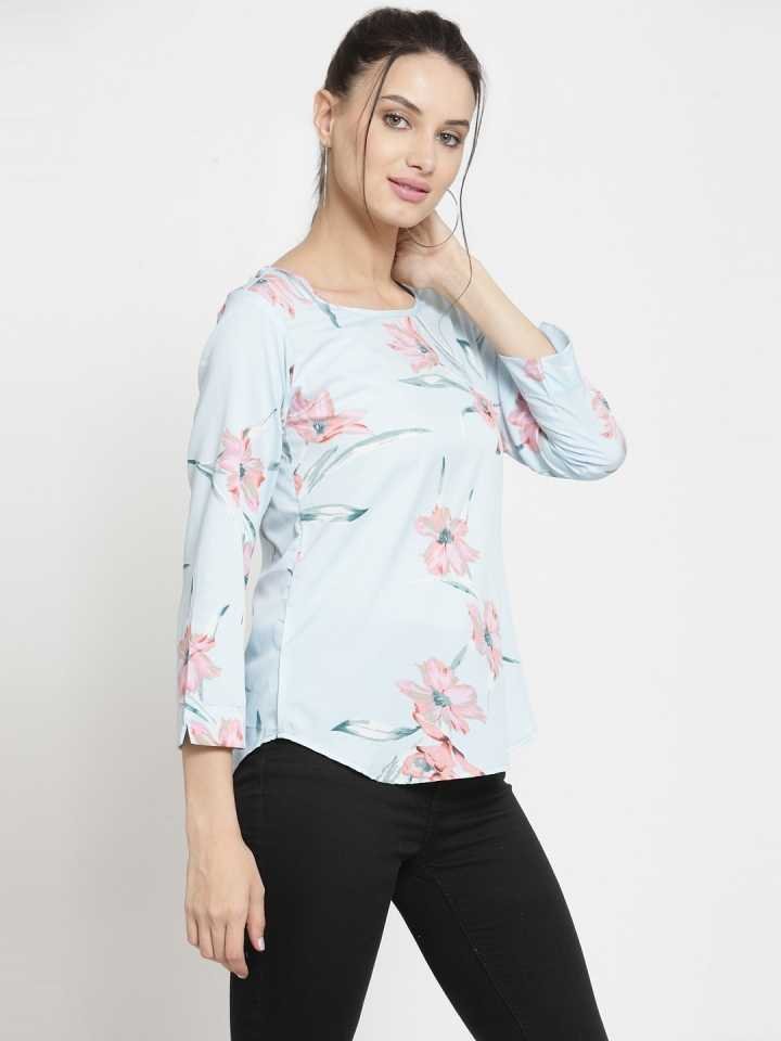 TANDUL  Casual Regular Sleeves Floral Print Women Light Blue, Pink Top