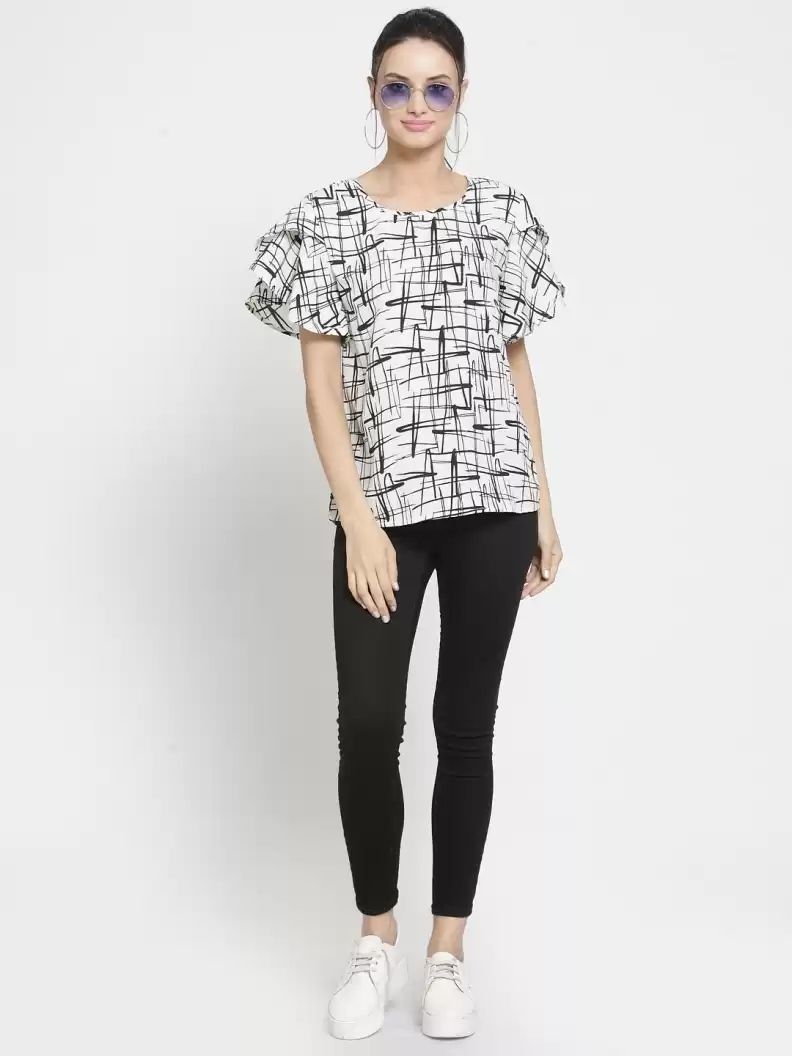 TANDUL  Casual Petal Sleeves Printed Women Multicolor Top