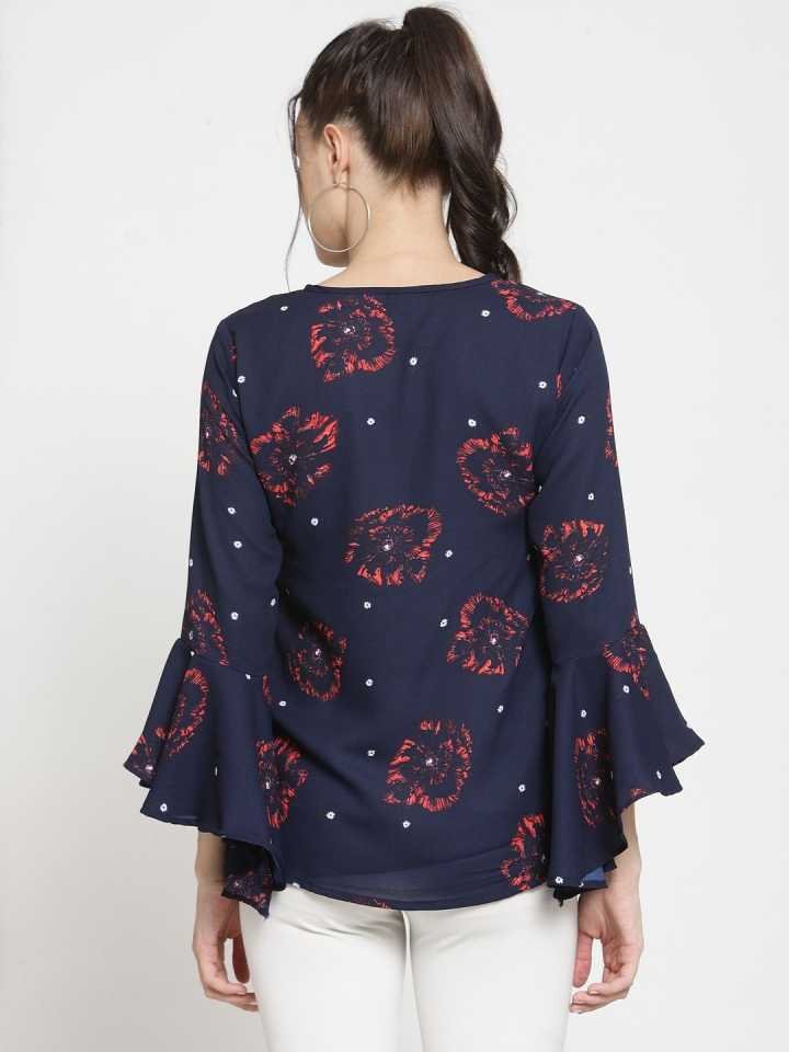 TANDUL  Casual Bell Sleeves Printed Women Dark Blue, Red, White Top