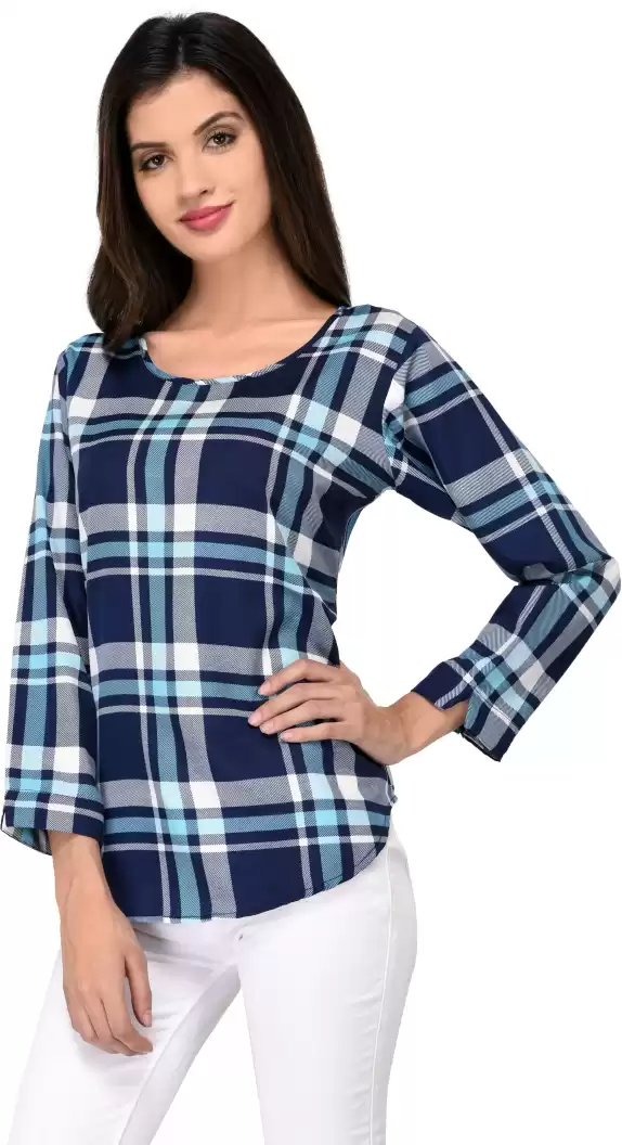 TANDUL  Casual Regular Sleeves Checkered Women Multicolor Top