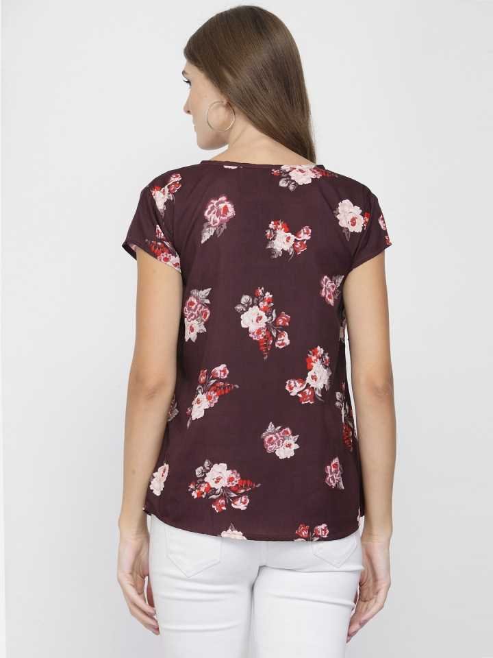 TANDUL  Casual Regular Sleeves Floral Print Women Brown Top