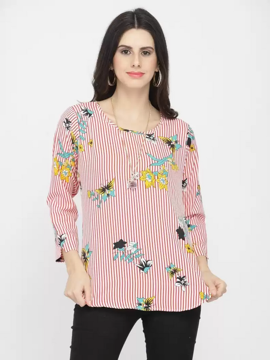 TANDUL  Casual Slit Sleeves Printed Women Red, White Top