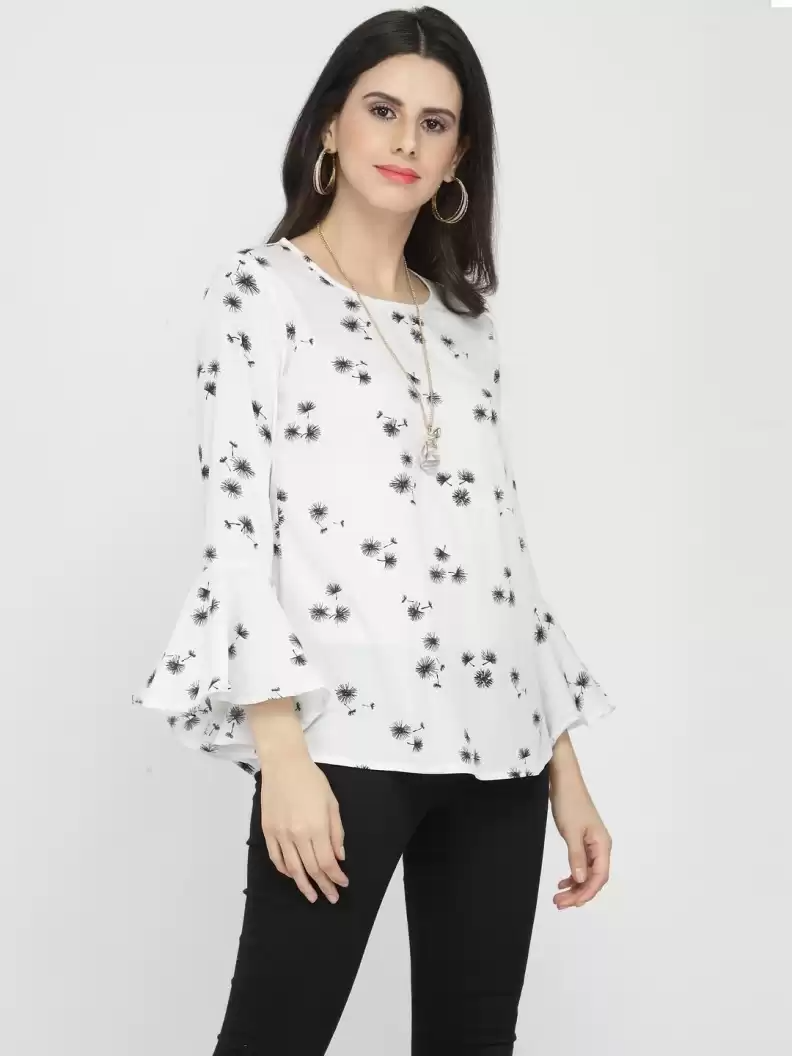 TANDUL  Casual Bell Sleeves Printed Women White Top