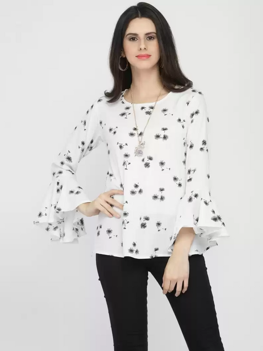 TANDUL  Casual Bell Sleeves Printed Women White Top