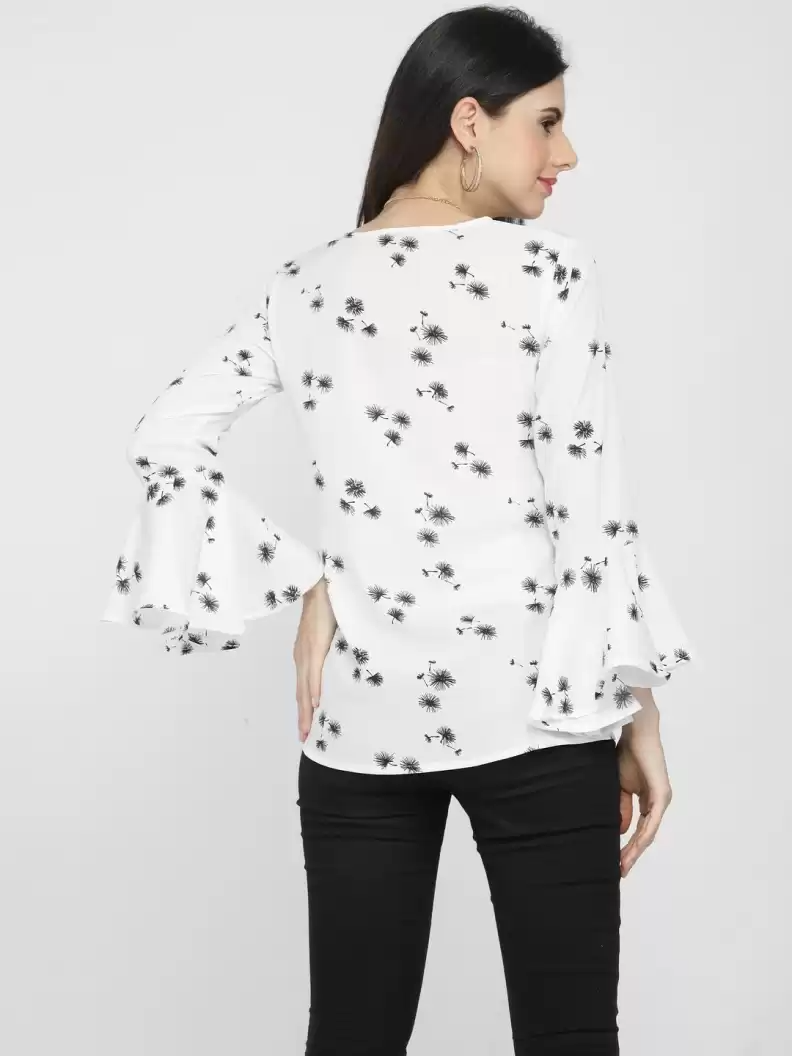 TANDUL  Casual Bell Sleeves Printed Women White Top