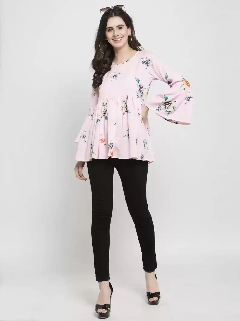 TANDUL  Casual Bell Sleeves Floral Print Women Multicolor Top