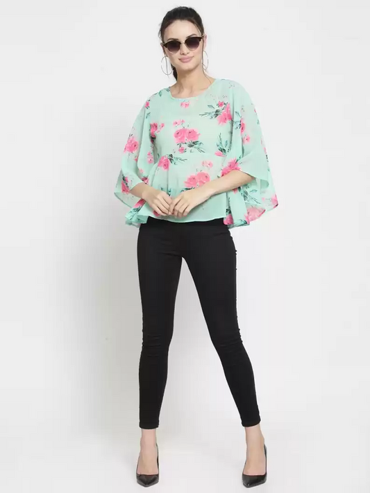 ZARVEY  Casual Flared Sleeves Printed Women Multicolor Top