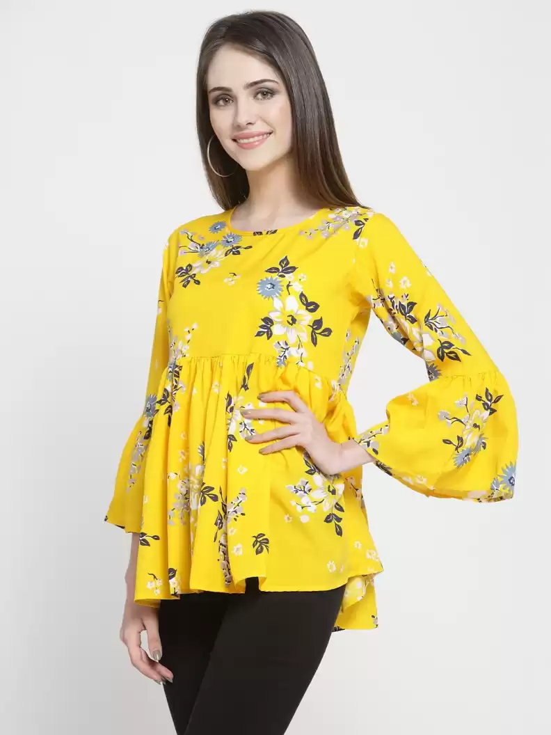 TANDUL  Casual Bell Sleeves Printed Women White, Grey, Yellow Top