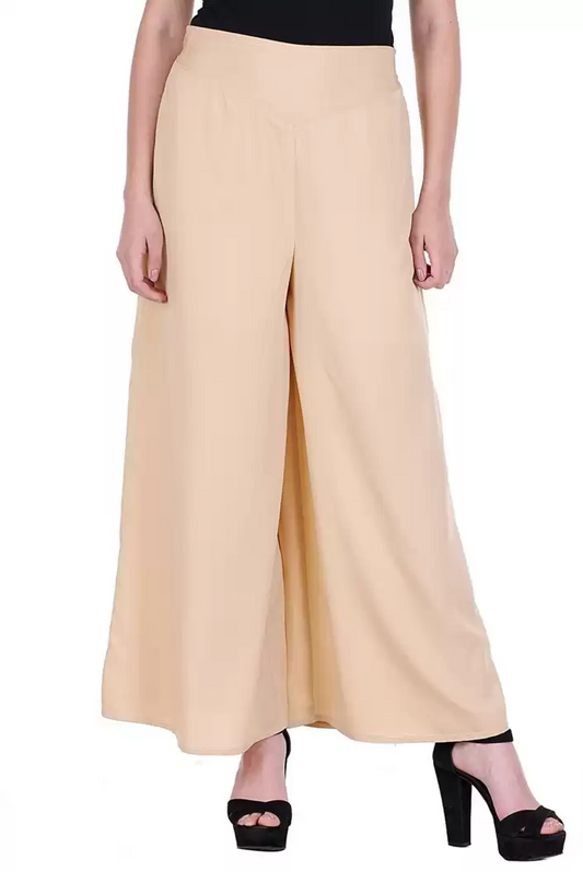 Stacked Flame Flared Women Beige Poly Crepe Trousers