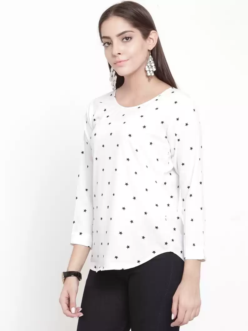TANDUL  Casual Regular Sleeves Printed Women White Top