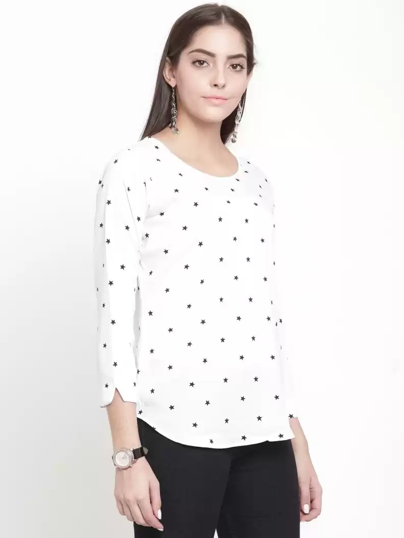TANDUL  Casual Regular Sleeves Printed Women White Top