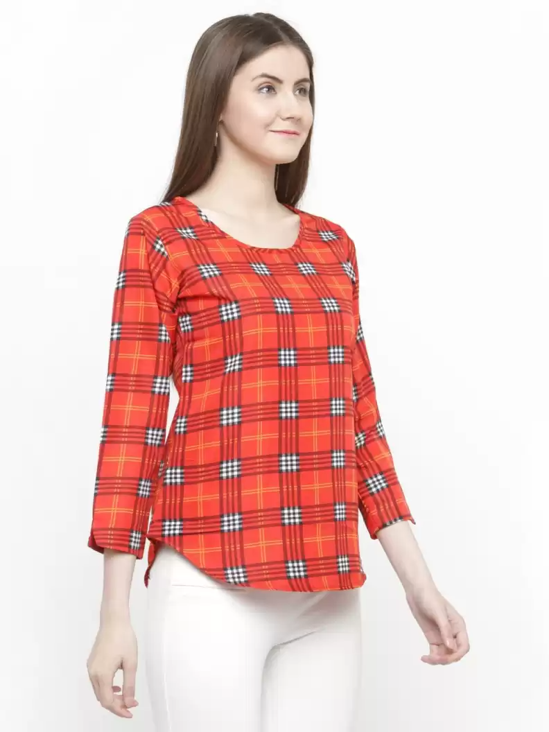 TANDUL  Casual Regular Sleeves Checkered Women Multicolor Top