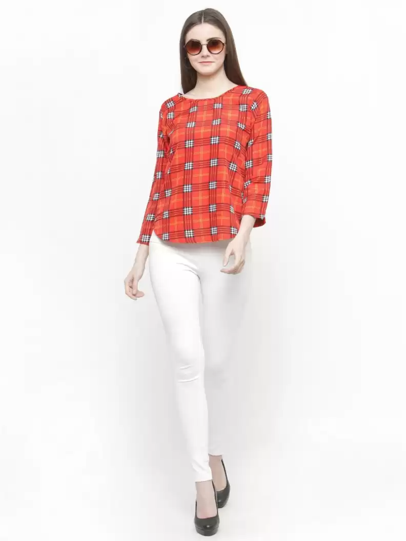 TANDUL  Casual Regular Sleeves Checkered Women Multicolor Top