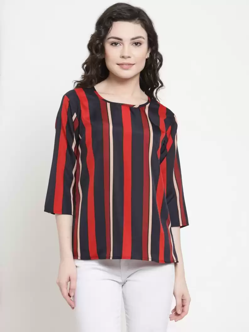 TANDUL  Casual Regular Sleeves Striped Women Multicolor Top