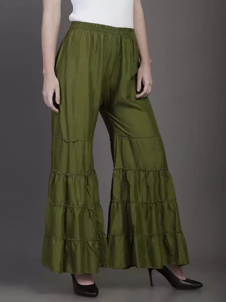 Stacked Flame Regular Fit Women Green Rayon Trousers