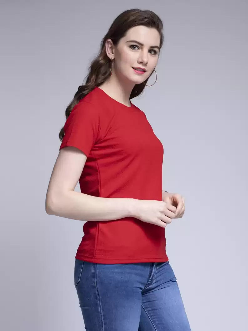 TANDUL  Casual Regular Sleeves Solid Women Red Top