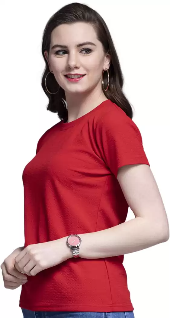 TANDUL  Casual Regular Sleeves Solid Women Red Top