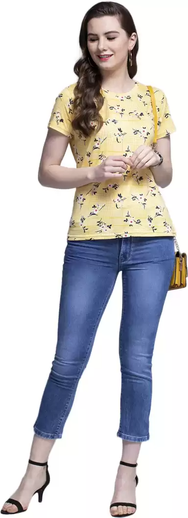 TANDUL  Casual Regular Sleeves Floral Print Women Yellow Top