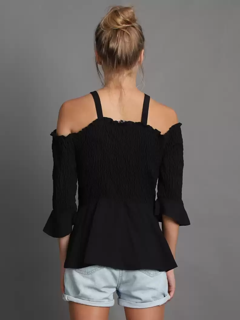 TANDUL  Casual Regular Sleeves Solid Women Black Top