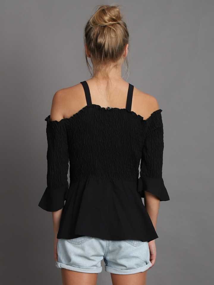 TANDUL  Casual Regular Sleeves Solid Women Black Top