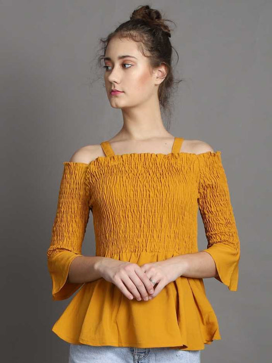 Casual Regular Sleeves Solid Women Yellow Top