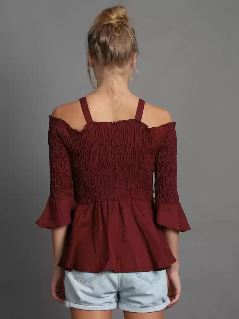 TANDUL  Casual Regular Sleeves Solid Women Maroon Top