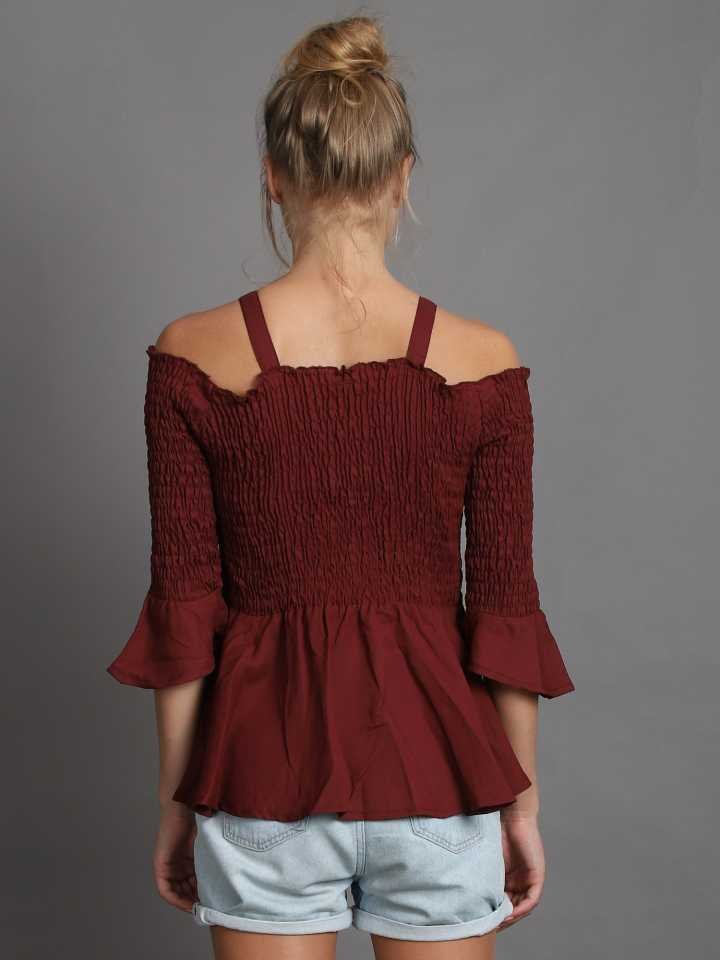 TANDUL  Casual Regular Sleeves Solid Women Maroon Top