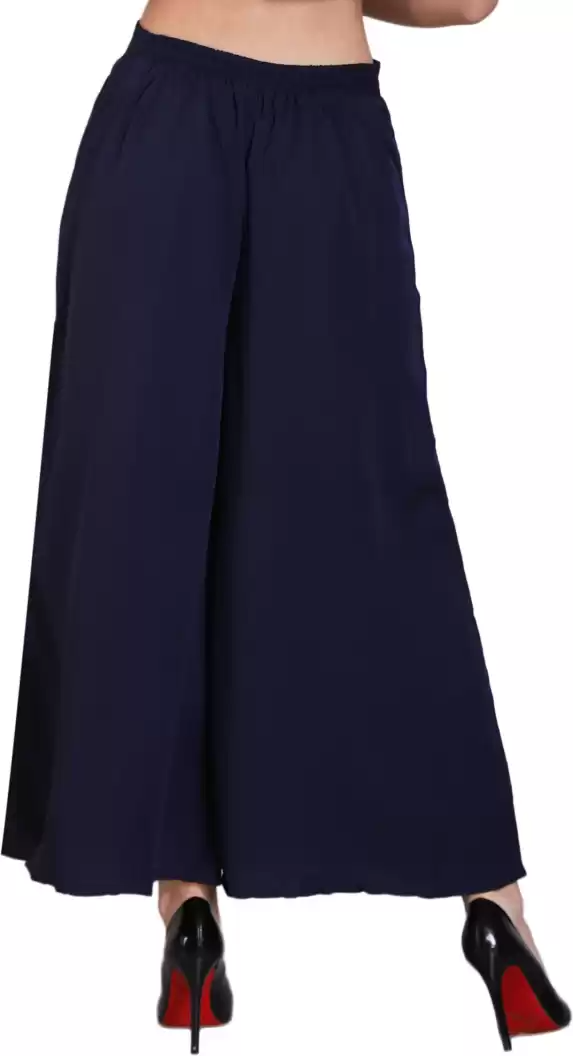 Stacked Flame  Flared Women BLUE Crepe Trousers