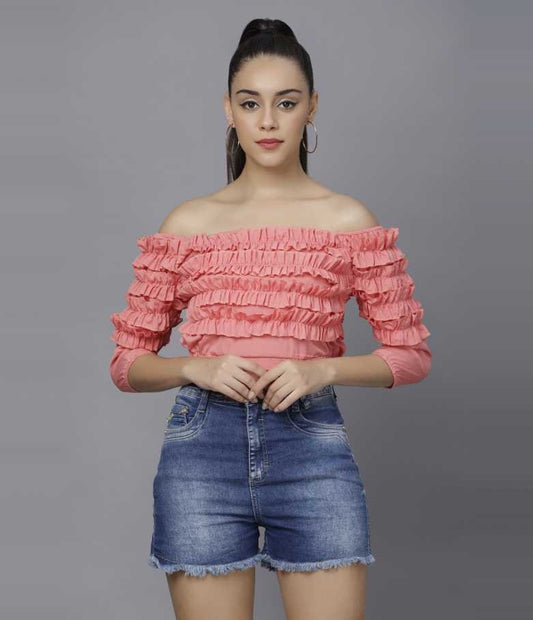 Casual Regular Sleeves Solid Women Pink Top