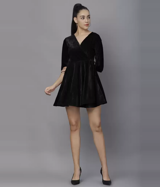 TANDUL  Women Wrap Black Dress